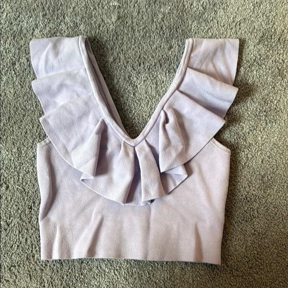 Express Lavendar Ruffled Crop Tank Top